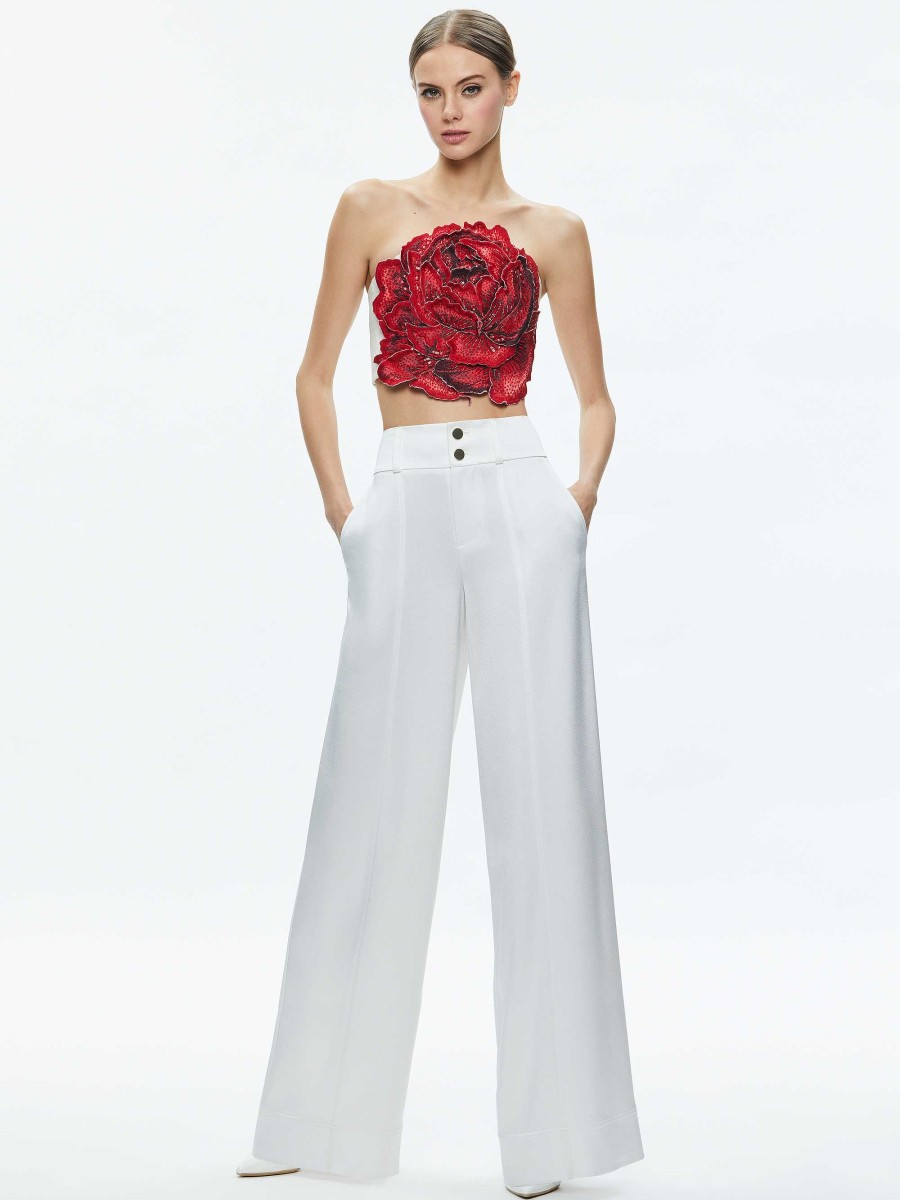 Alice and Olivia Randie Floral Applique Crop Top | Tops